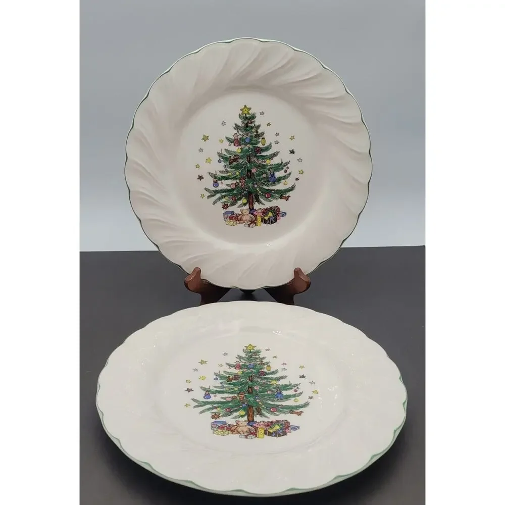 Set of 2 Nikko Happy Holidays Christmas Swirl Dinner Plates 10.75